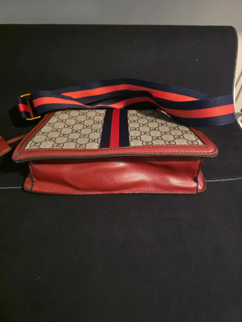 Women's Bee Clasp Monogram Crossbody Satchel Handbag Red & Beige